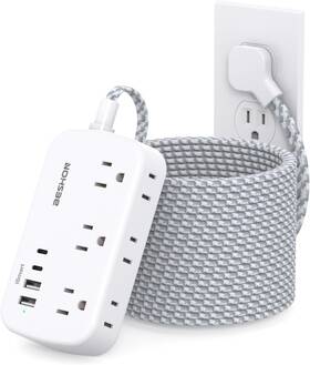 Bs621h Beshon Extension Cord 25 Ft Flat Plug Power Strip With 6 Outlets 4 Usb White