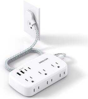 Bs621l Beshon 10ft Flat Plug Power Strip With Usb C Ultra Thin Extension Cor