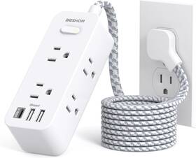 5ft-thin Beshon Bs6w3tf Flat Plug Power Strip Extension Cord White