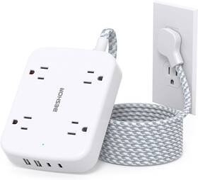 Bs921 Beshon Surge Protector Power Strip With 2 Usb C - 5 Ft Flat Extension White