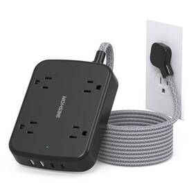 Bs921b Beshon Power Strip Surge Protector With Usb C - Extension Cord Flat Plug 2 5 Ft