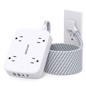 Bs921l Beshon 10ft Surge Protector Power Strip Flat Extension Cord With 2 Usb C Plug