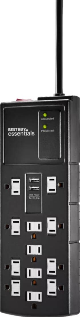 Be-sf127 Best Buy Essentials - 12 Outlet/2 Usb 1200 Joules Surge Protector Strip Black