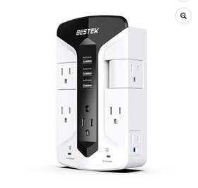 Mrj7004 Bestek 7-outlet Wall Tap Surge Protector Swivel Outlets 3 Usb Top Phone Holder