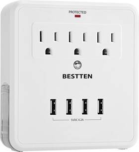Bestten 705353709654 Wall Mount Surge Protector With 4 Usb Charging Ports 3 Electrical Outle