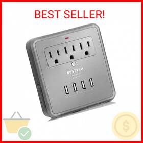 Bestten 713831426788 4.2a 4 Usb Wall Surge Protector With 3 Ac Outlets Mount Outlet