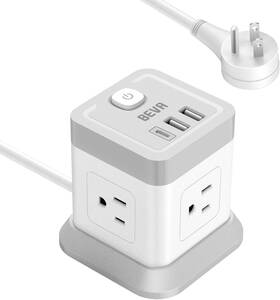 4a3u-cube Beva Power Strip With Usb - 5ft Long Extension Cord Desktop Grey