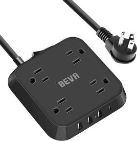 Beva 744759335517 Power Strip With Usb C 4 Widely Spaced Outlets And Ports 5 Ft Cord