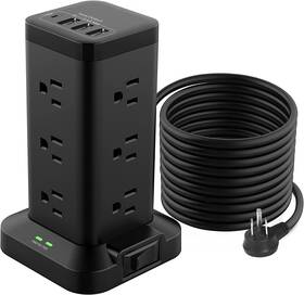 Ls51231 Beva Power Strip Tower With Usb Ports Surge Protector 10 Ft Black