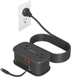 Tp-bv4u2s-c Beva Travel Power Strip 5ft Flat Plug Retractable Usb C Cable Black