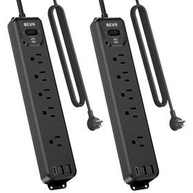Wp05-b5d-3u Beva 2 Pack Surge Protector Power Strip 10ft Long Extension Cord With 5 Widely Sp