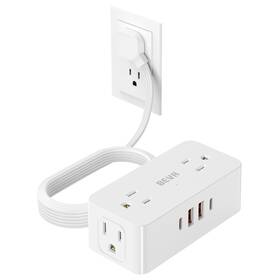 Zn-4a4ut Beva Power Strip With Surge Protection 5 Ft Flat Plug Extension Cord 4 Widel