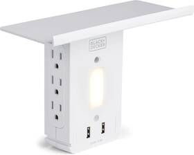 Black Decker 445020293293 Surge Protector Outlet Shelf With Night Light 6 Outlets 2 Usb Ports 100 Lumen