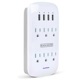 Bdxpa0041 Black Decker White 6 Grounded Outlets Surge Protector Wall Mount With 4 Usb Port