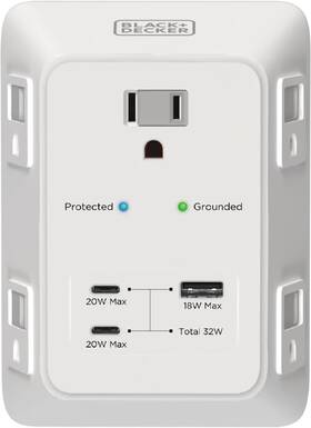 Bxma1120001wh Black Decker Wall Charger Surge Protector Pd Usb Outlet Extender With Charging Ports 3 Sided