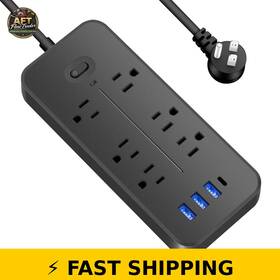 Bohashin 788012547774 Surge Protector Power Strip With Usb 6 Outlets 4ft Cord Black