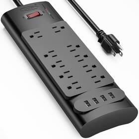 Ports1875w Bototek 081081870910 Power Strip Surge Protector With 10 Ac Outlets And 4 Usb Ports1875w/15a 2100 Jou