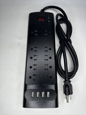 Bototek 313049796774 10ft Power Strip Surge Protector With 10 Ac Outlets 4 Usb Ports 1875w/15a