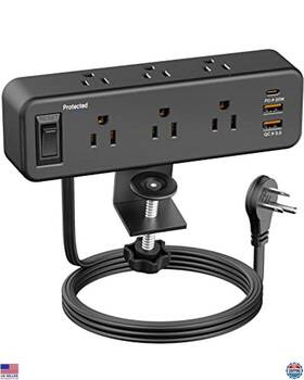 B0bs72g3ly Brand Paewok Desk Clamp Power Strip Surge Protector 6 Outlet 20w Usb-c 6ft Flat Plug Mount