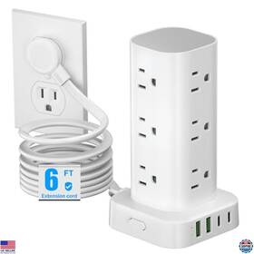 B0ddz1dzr1 Brand Pluackg Power Tower Surge Protector With 6ft Cord - 12 Ac Outlets And 4 Usb Ports White