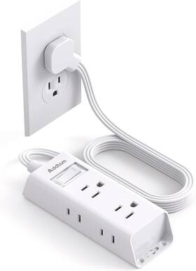 0256408 Branded Cruise Essentials - Flat Plug Power Strip Addtam 5 Ft Ultra Extension Cord