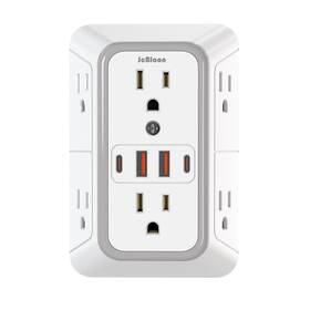 Branded 026987 1pc 6-outlet Power Strip With 4 Usb Ports 2 Type-c Wall Mount Adapter - New