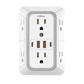 129851 Branded 6 Outlet Extender Surge Protector Multi Plug Wall Adapter Usb Charger Ports With