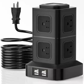 Branded 313036853879 Power Strip Tower Surge Protector 10ft Extension Cord With 8 Ac Outlets 4 Usb Po