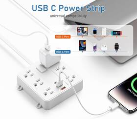 Branded 313091366383 6ft Extension Cord With Multiple Outlets Usb C Power Strip Flat Plug Switch