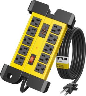 Branded 445027592528 Heavy Duty Power Strip Surge Protector 15a/1875w Pd 20w Usb 13 In 1 Industrial