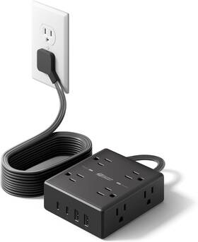 Branded 445031367341 10ft Extension Cord With Multiple Outlets Flat Plug Power Strip Surge Protector