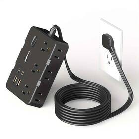 465390 Branded Ultra Thin Flat Plug Extension Cord With 4 Usb Ports 2 C 5ft Surge Protect
