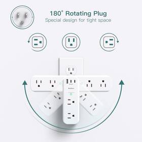Ad6w3ct Branded Surge Protector Wall Outlet Extender Multi Plug With Rotating 6 Ac