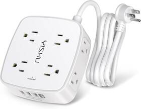 Gsh-636376 Branded Surge Protector Power Strip Flat Plug Extension Cord- 8 Widely Outlets With 4 Us