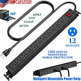 Hhst-12acsw-1 Branded 12 Outlet Heavy Duty 1200j Power Strip Surge Protector 6ft 14awg Cord 15a/1875w