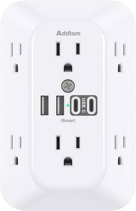 Sam-83 Branded Surge Protector 6 Outlet Extender Splitter 4 Usb Wall Charger 2 Usb-c Port 1800j