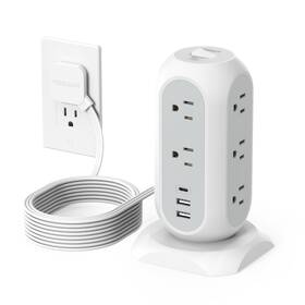 Tps02-us-gr-10ft-us-ts Branded Surge Protector Power Strip Tower 10 Ft Flat Plug Feet White