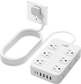 Branded01 445049218253 Flat Plug Power Strip Surge Protector With 12 Ac Outlets 6 Usb Ports 3 Side Mult