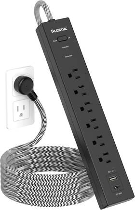 Branded01 445057846868 Power Strip Surge Protector With Usb C Pd 20w - Flat Plug Braided Extension Cord