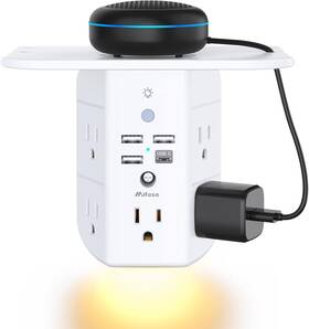Branded01 744110508017 Wall Outlet Extender With Shelf And Night Light Surge Protector Mount Cha