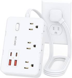 Branded01 744759751300 Surge Protector Power Strip With Flat Plug 3 Ft Extension Cord 6 Ac O