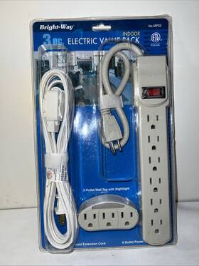 Bright Way 075877577443 3 Pc.electric Set 6 Outlet Power Strip W 2ft.cord/3 Wall Tap