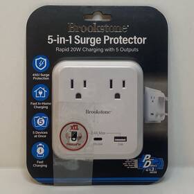 Bk16-5p221ws Brookstone 5-in-1 Surge Protector Charging Port With Rapid 20w And 5 Outputs