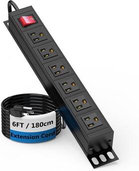 Btu 313043422464 6 Outlet Power Strip Metal Mountable Surge Protector Heavy Dut