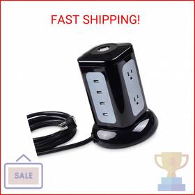 Cable Matters 402027-blk 6 Outlet Surge Protector Tower With 4 Usb Charging Ports 4.2a In