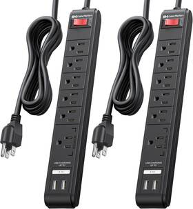 Cable Matters 445001875883 Etl Listed 2-pack 6-outlet Surge Protector Power Strip With Usb
