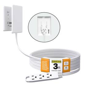 Cabocasa 976562350010 3ft Ultra Flat Plug Extension Cord Power Strip With 3 Outlets Patented Detac