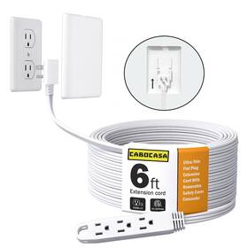 Cabocasa 976562350065 6ft Ultra Flat Plug Extension Cord Power Strip With 3 Outlets Patented Detachabl