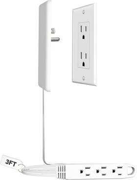 C101-3b Cabocasa 3ft Ultra Flat Plug Extension Cord Power Strip With 3 Ft White-down