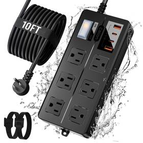 Calion 762715501523 Outdoor Power Strip Weatherproof10ft Long Extension Cord With 6 Wide
